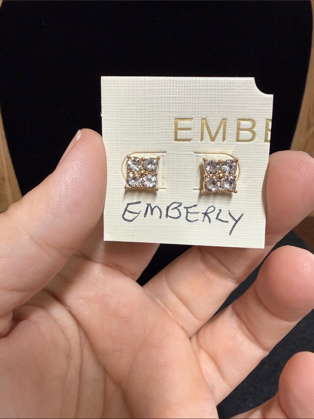 Emberly Gold Crystal Square Stud Earrings - Blush Pink